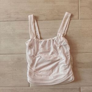 Antistar White Tank Cropped Wide Strap Ruched Sides Pull Over Mesh with Lining S